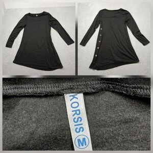 Korsis Swing Dress Women's M Black Long Sleeve Button Back A-Line